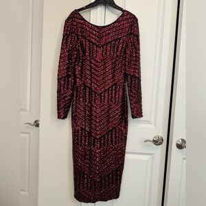 Dress the Population Emery Burgundy Sequin Long Sleeve Dress
